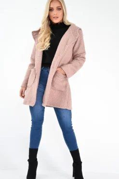 Rebellious Fashion Rose Borg Button Front Hooded Coat - Idaliz