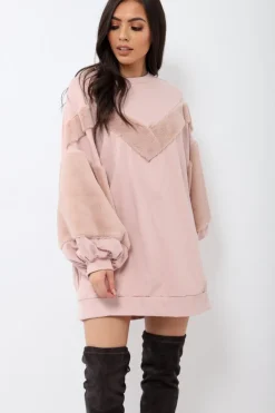 Rebellious Fashion Rose Chevron Fur Jumper Dress - Esme