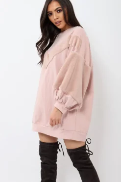 Rebellious Fashion Rose Chevron Fur Jumper Dress - Esme