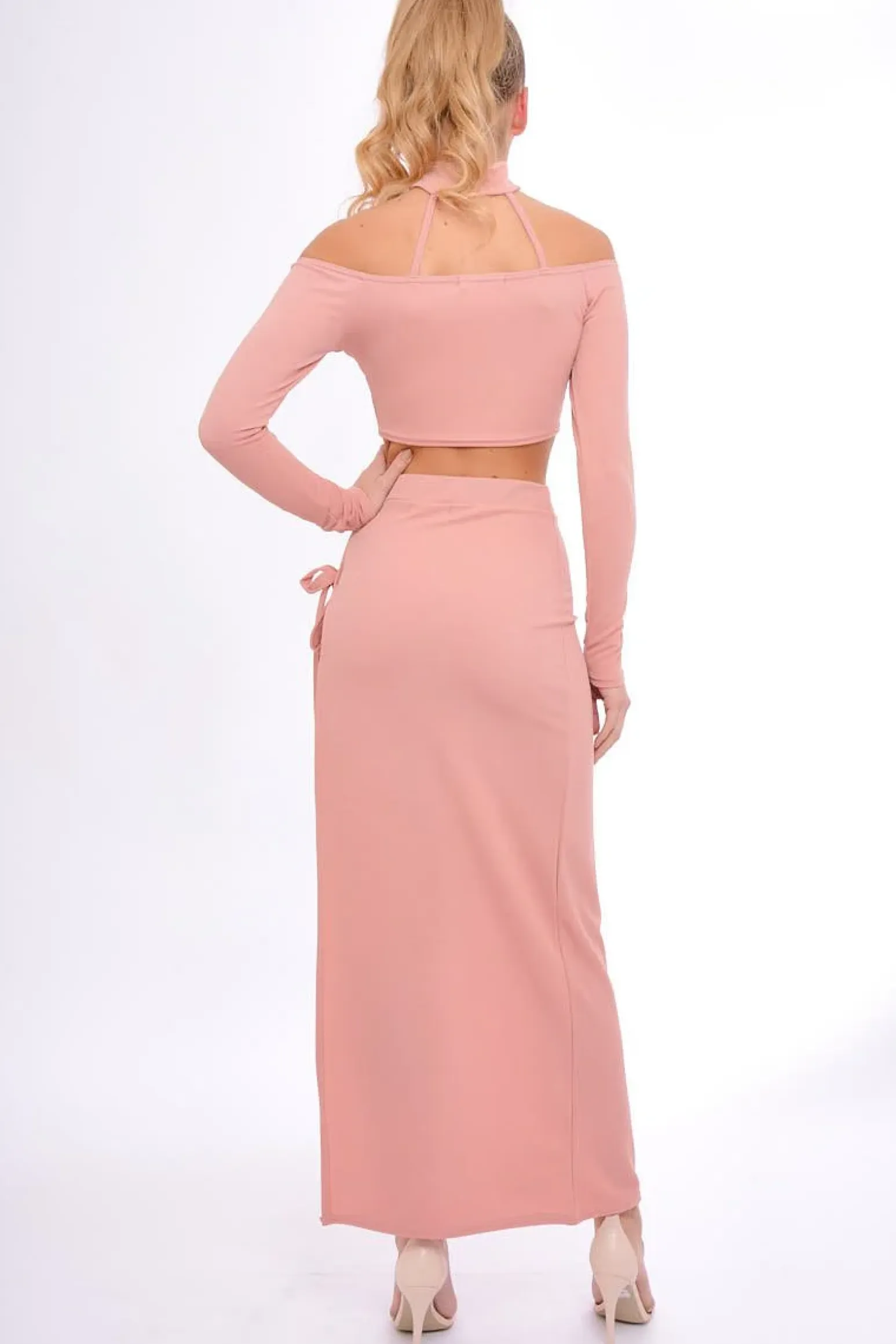 Rebellious Fashion Rose Choker Strap Back Crop Top & Skirt Co-ord Set - Kendall