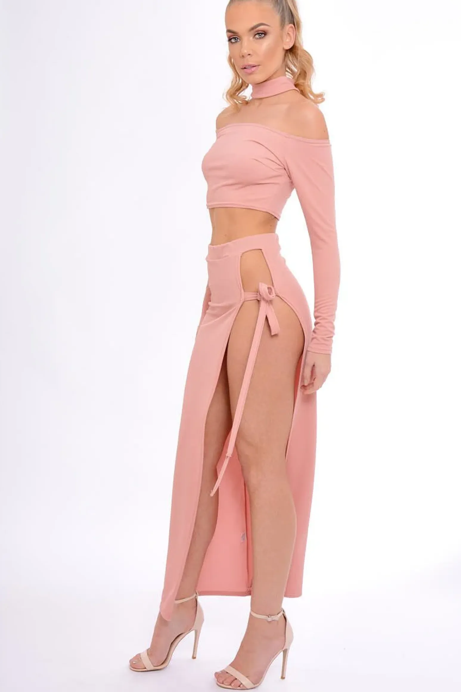 Rebellious Fashion Rose Choker Strap Back Crop Top & Skirt Co-ord Set - Kendall