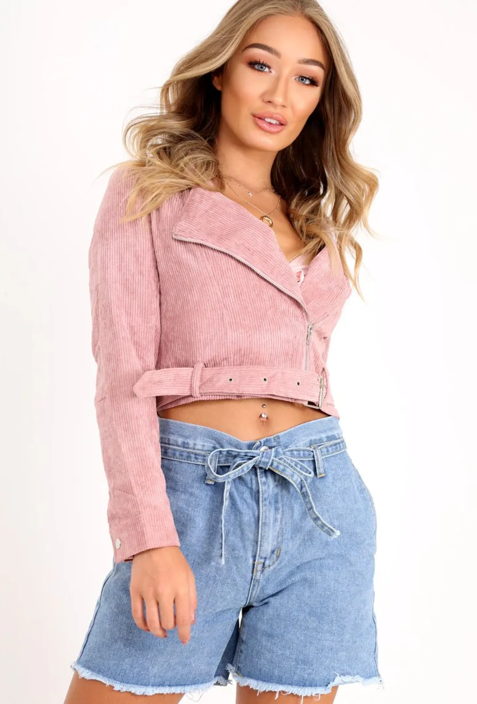 Rebellious Fashion Rose Corduroy Crop Biker Jacket - Wilna