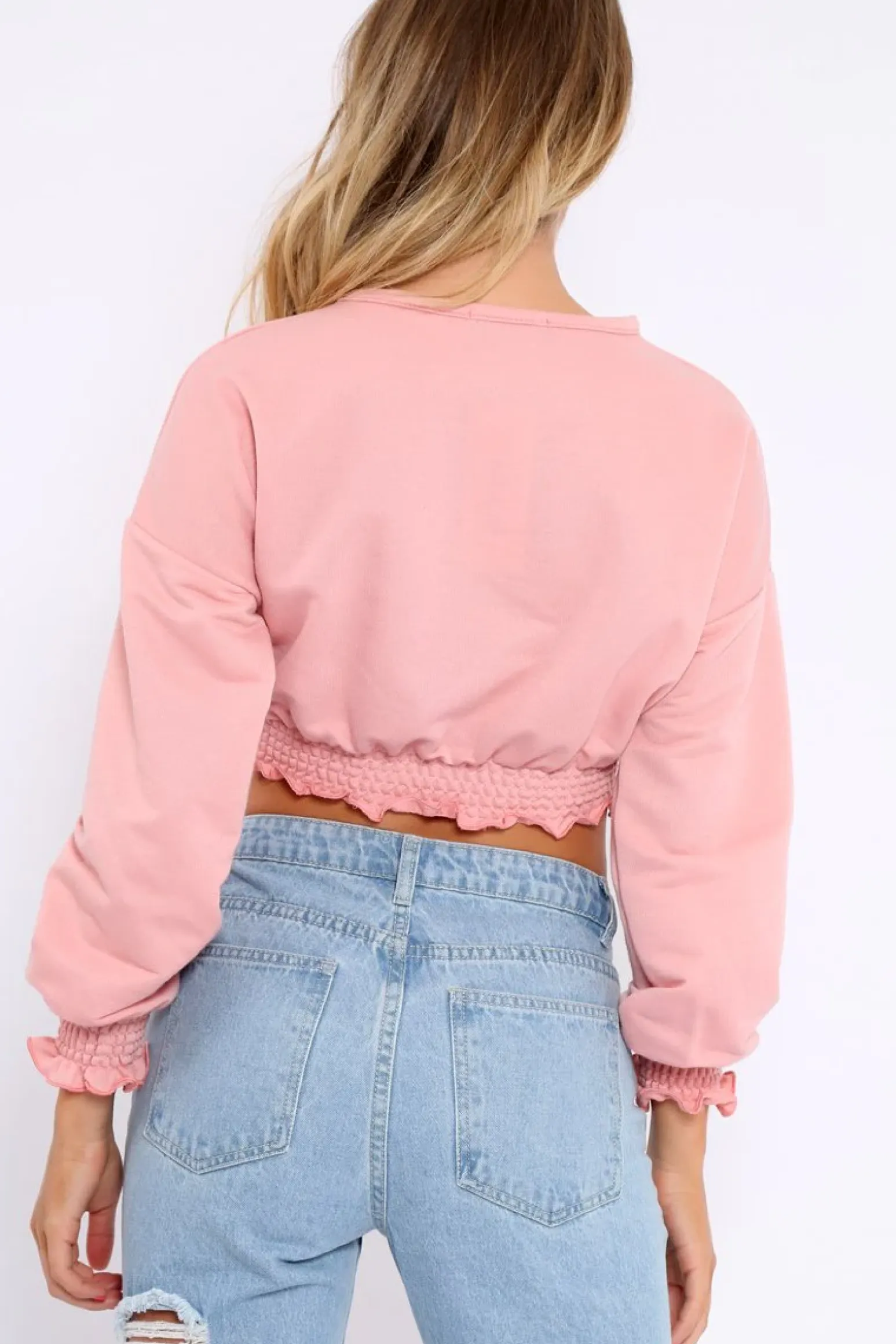 Rebellious Fashion Rose Cropped Sweatshirt with Shirred Elasticated Hems - Lillie