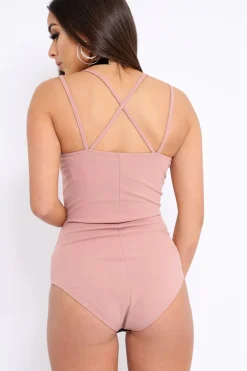 Rebellious Fashion Rose Cross Over Cut Out Bodysuit - Safia