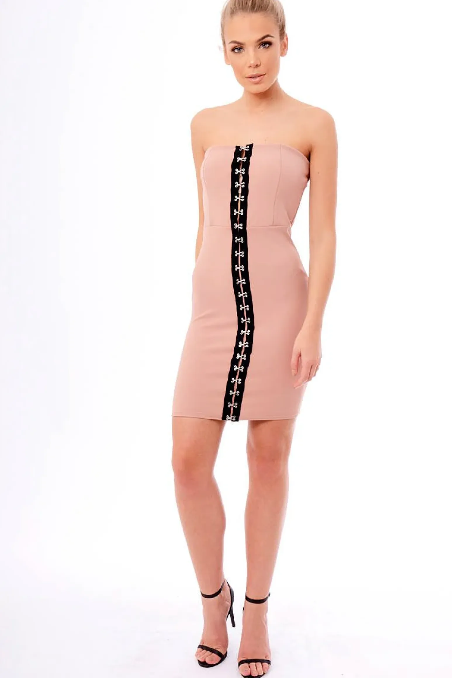 Rebellious Fashion Rose Eyelet Front Bandeau Mini Dress - Kayla