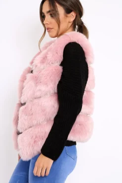 Rebellious Fashion Rose Faux leather and Fur Gilet - Felicia