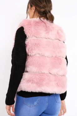Rebellious Fashion Rose Faux leather and Fur Gilet - Felicia