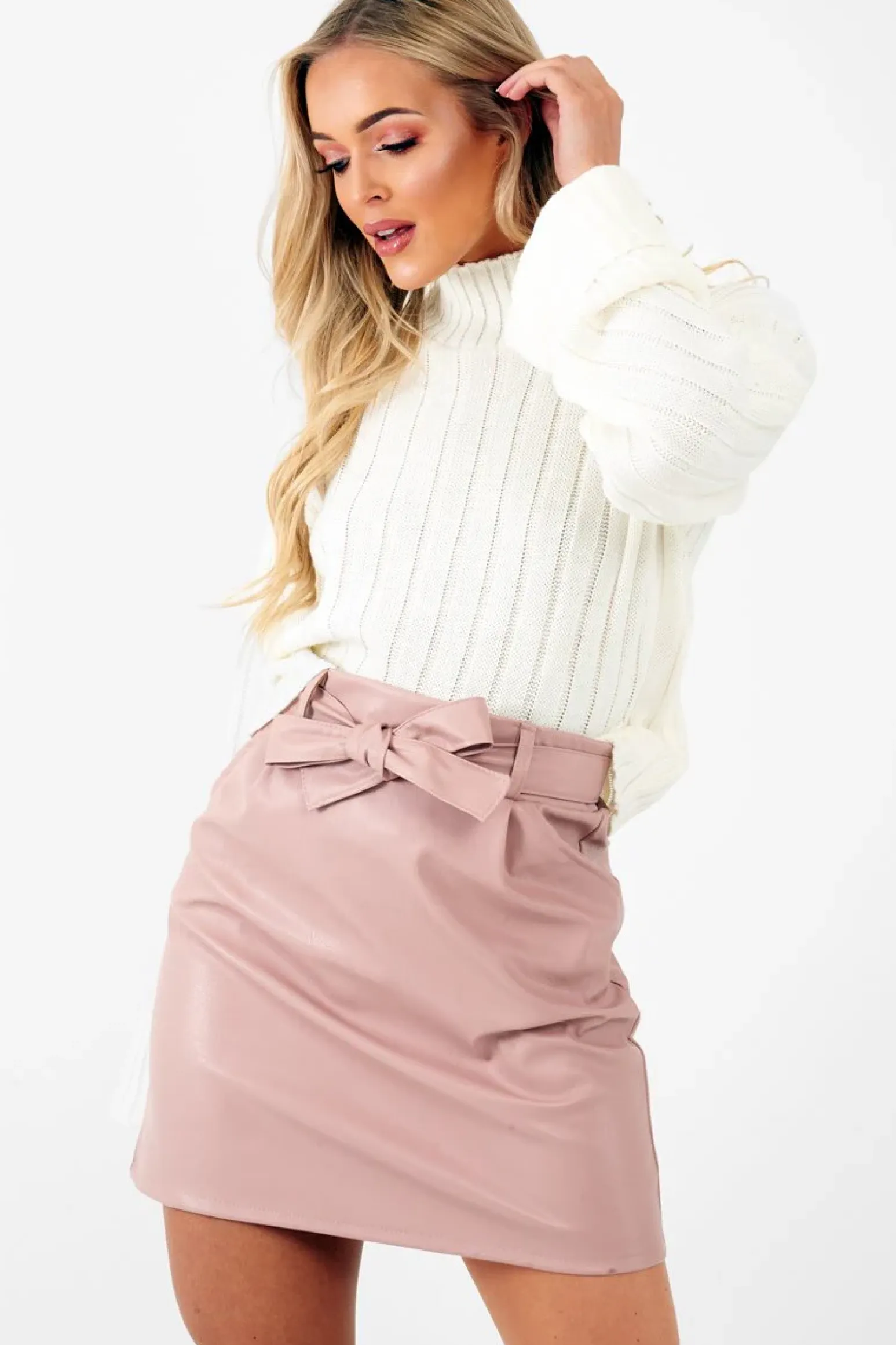 Rebellious Fashion Rose Faux Leather Tie Waist Mini Skirt - Eliyanna