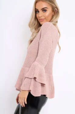 Rebellious Fashion Rose Frill Hem and Sleeve Jumper - Imogen