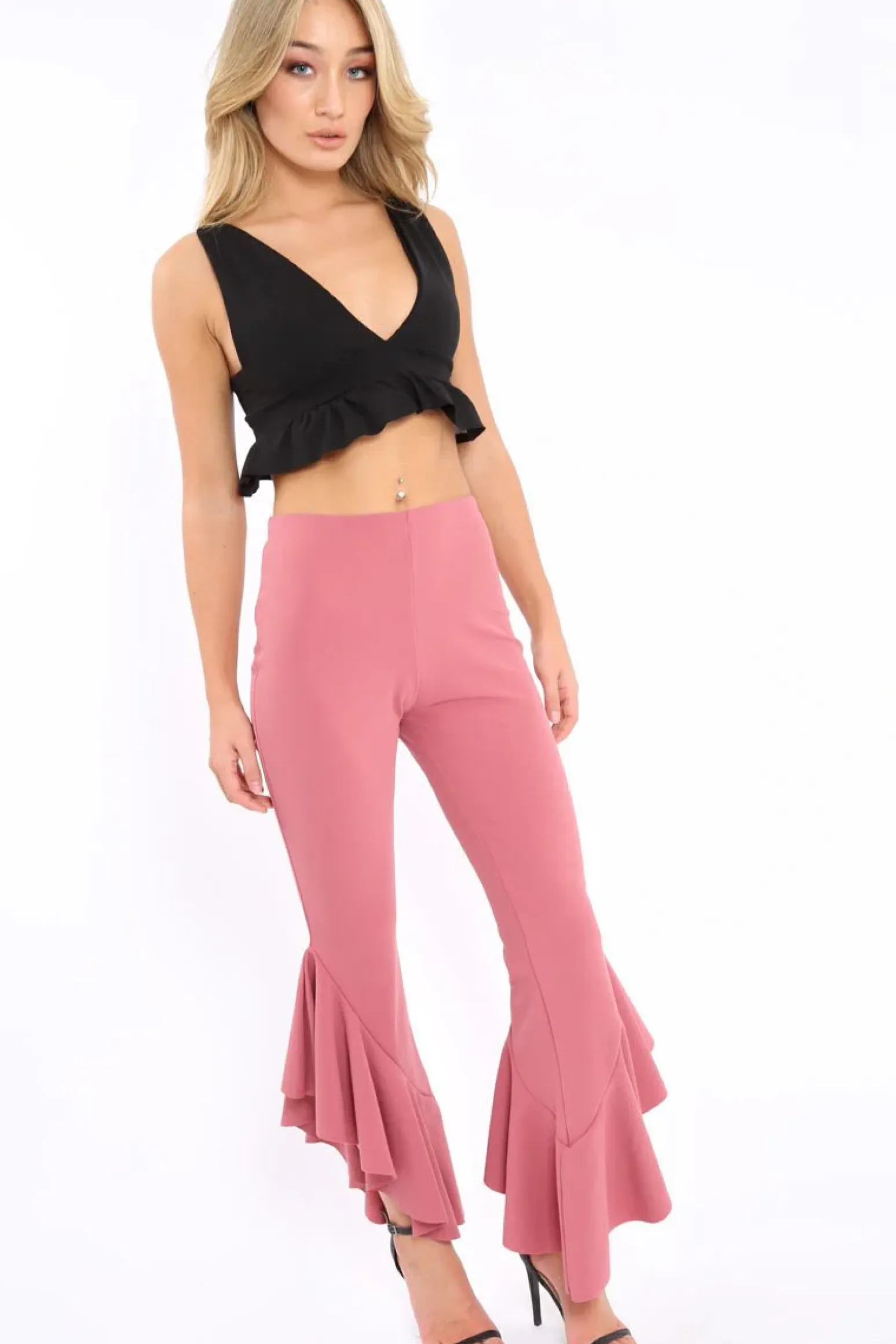 Rebellious Fashion Rose Frill Hem Trousers - Ashlie