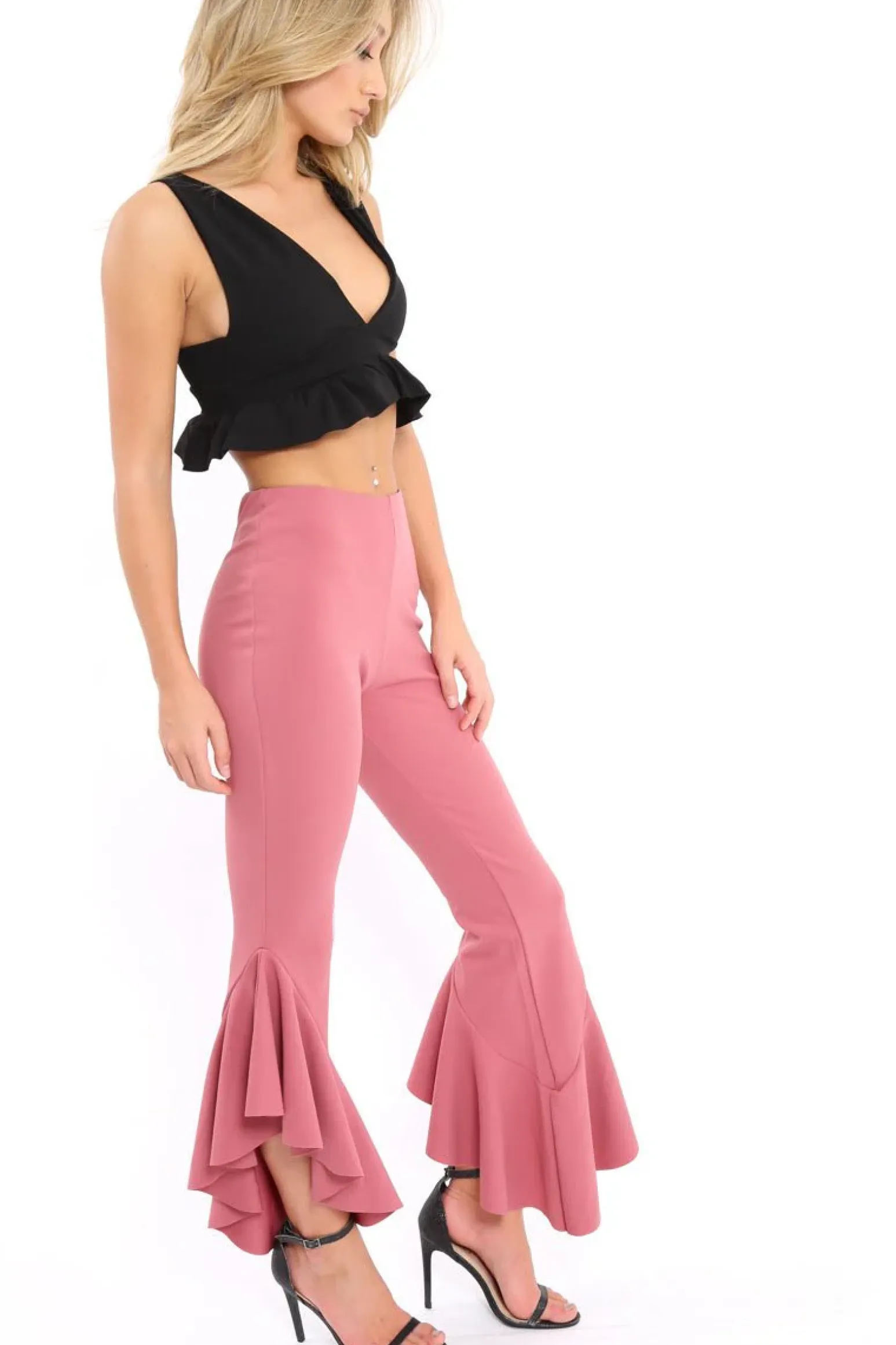Rebellious Fashion Rose Frill Hem Trousers - Ashlie