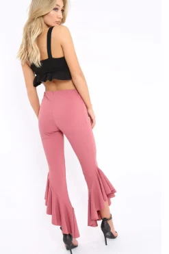 Rebellious Fashion Rose Frill Hem Trousers - Ashlie
