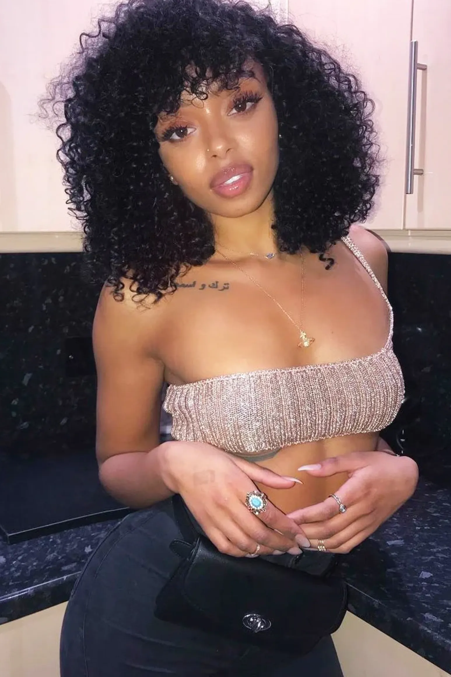 Rebellious Fashion Rose Gold Knitted One Shoulder Crop Top - Houda
