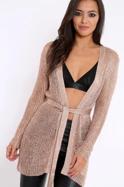 Rebellious Fashion Rose Gold Metallic Knit Cardigan - Celina