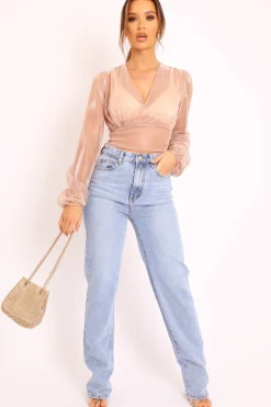 Rebellious Fashion Rose Gold Metallic Mesh Crop Top - Katy