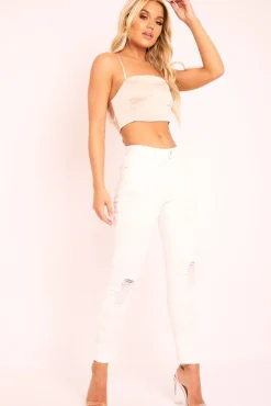 Rebellious Fashion Rose Gold Satin Bow Tie Back Crop Top - Jeylin