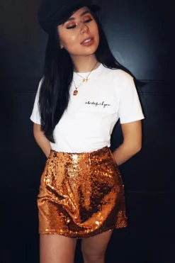 Rebellious Fashion Rose Gold Sequin Mini Skirt - Tristy