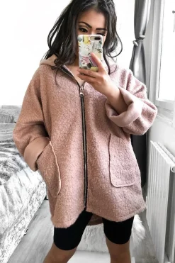 Rebellious Fashion Rose Hooded Zip Front Borg Coat - Loryn