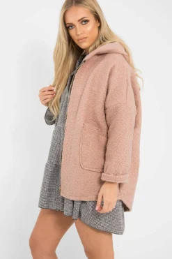 Rebellious Fashion Rose Hooded Zip Front Borg Coat - Loryn