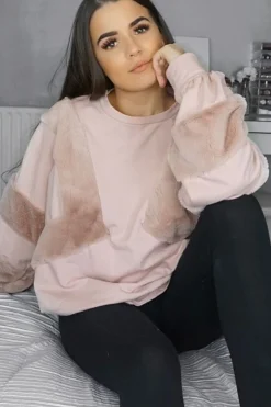 Rebellious Fashion Rose Jumper with Fur on Front and Sleeves - Mercedes