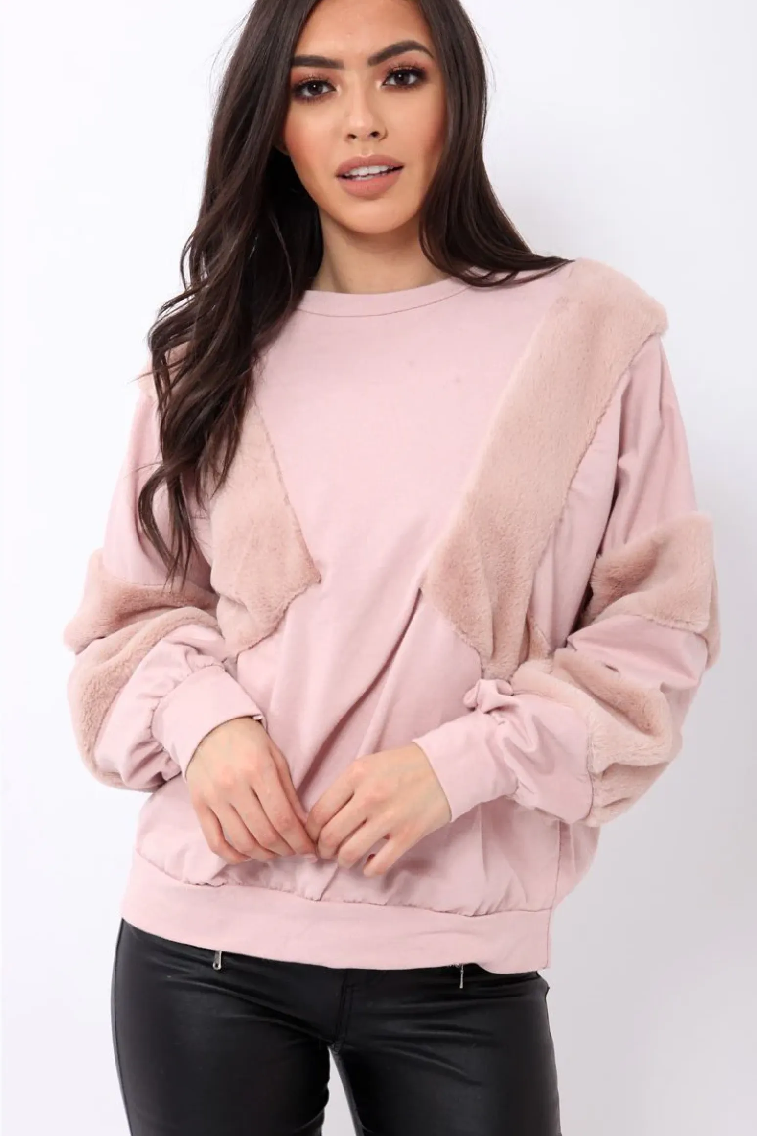 Rebellious Fashion Rose Jumper with Fur on Front and Sleeves - Mercedes