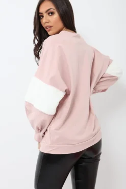 Rebellious Fashion Rose Jumper with White Fur Sleeves - Stephanie