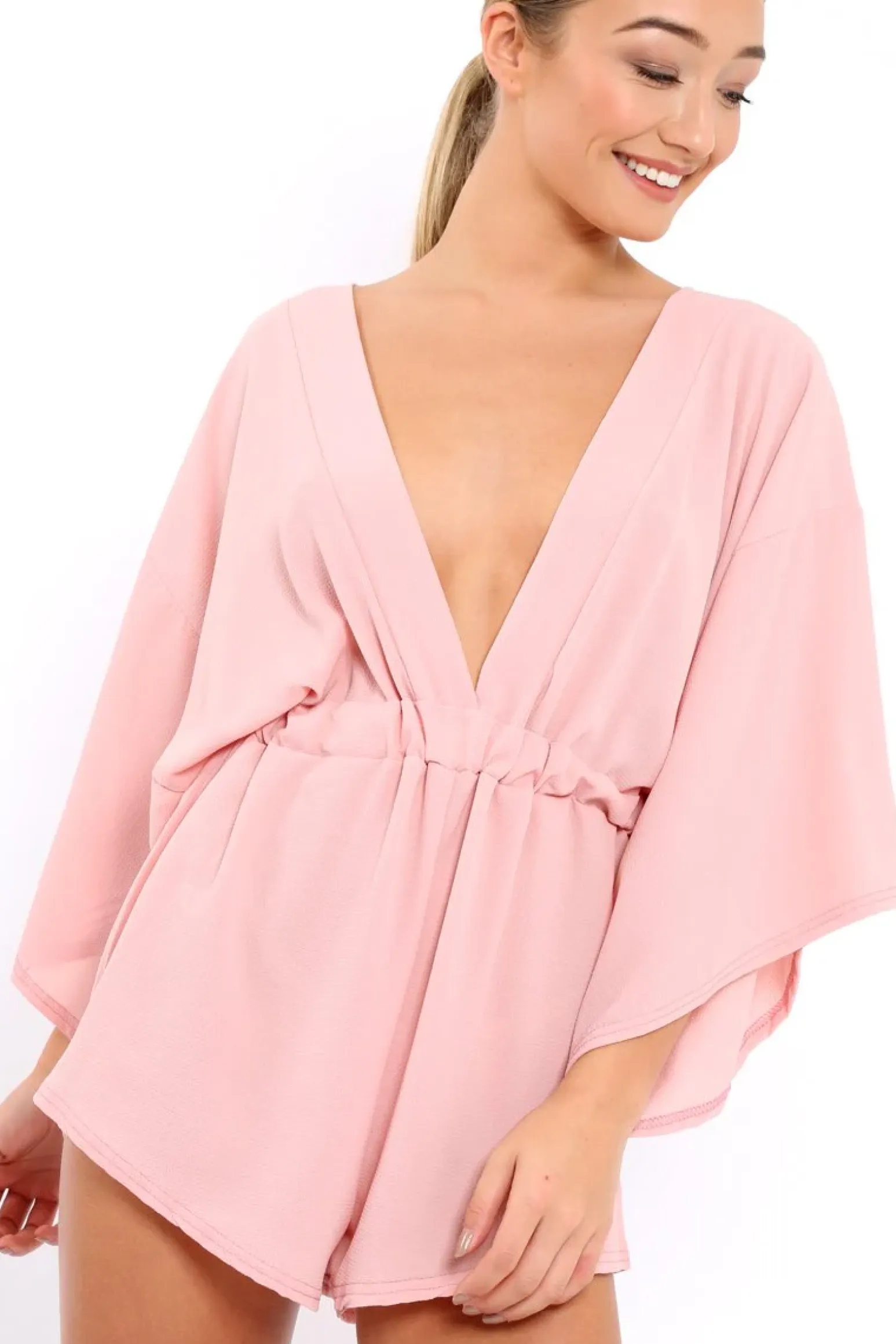 Rebellious Fashion Rose Kimono Plunge Playsuit - Alisa