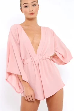 Rebellious Fashion Rose Kimono Plunge Playsuit - Alisa