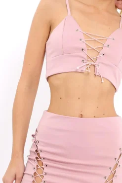 Rebellious Fashion Rose Lace up Front Co-ord Set - Presley