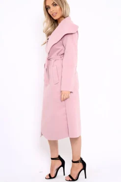 Rebellious Fashion Rose Long Length Waterfall Belted Coat - Cindy