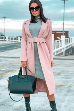 Rebellious Fashion Rose Longline Tailored Belted Coat - Joelle