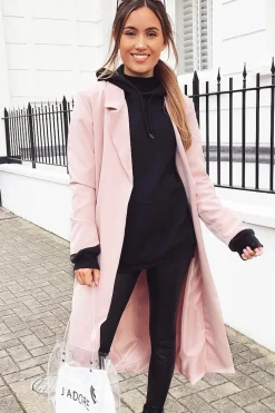 Rebellious Fashion Rose Longline Tailored Belted Coat - Joelle