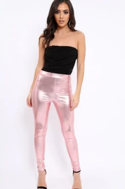 Rebellious Fashion Rose Metallic PU Leggings - Rio