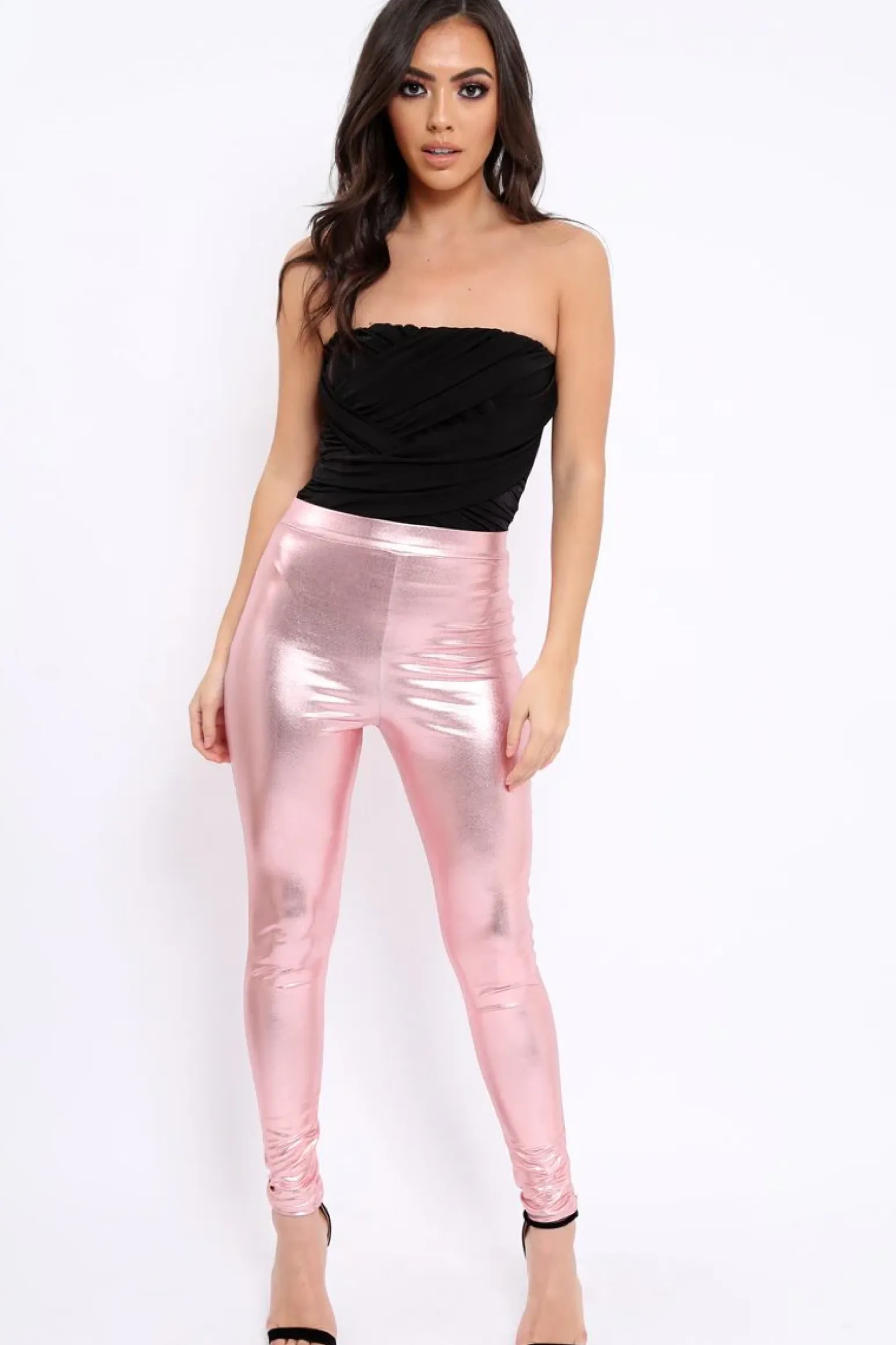 Rebellious Fashion Rose Metallic PU Leggings - Rio
