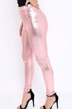 Rebellious Fashion Rose Metallic PU Leggings - Rio