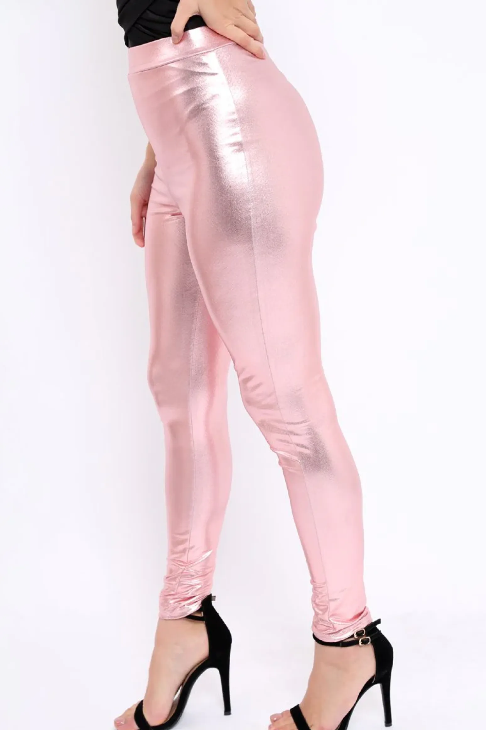 Rebellious Fashion Rose Metallic PU Leggings - Rio