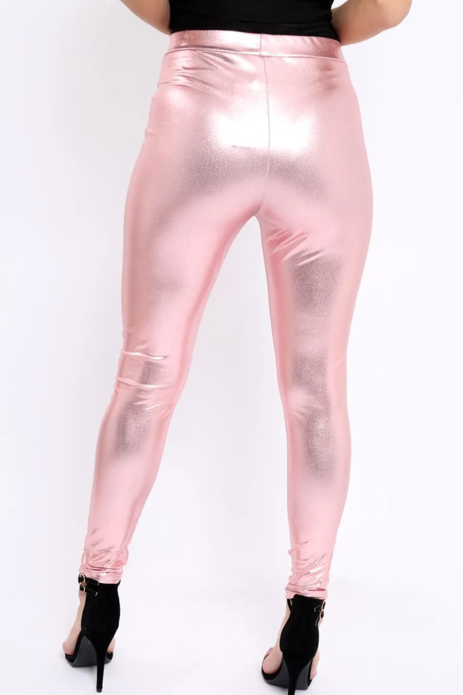 Rebellious Fashion Rose Metallic PU Leggings - Rio