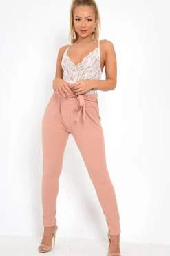 Rebellious Fashion Rose Paper Bag Tie Waist Cigarette Trousers - Karmen