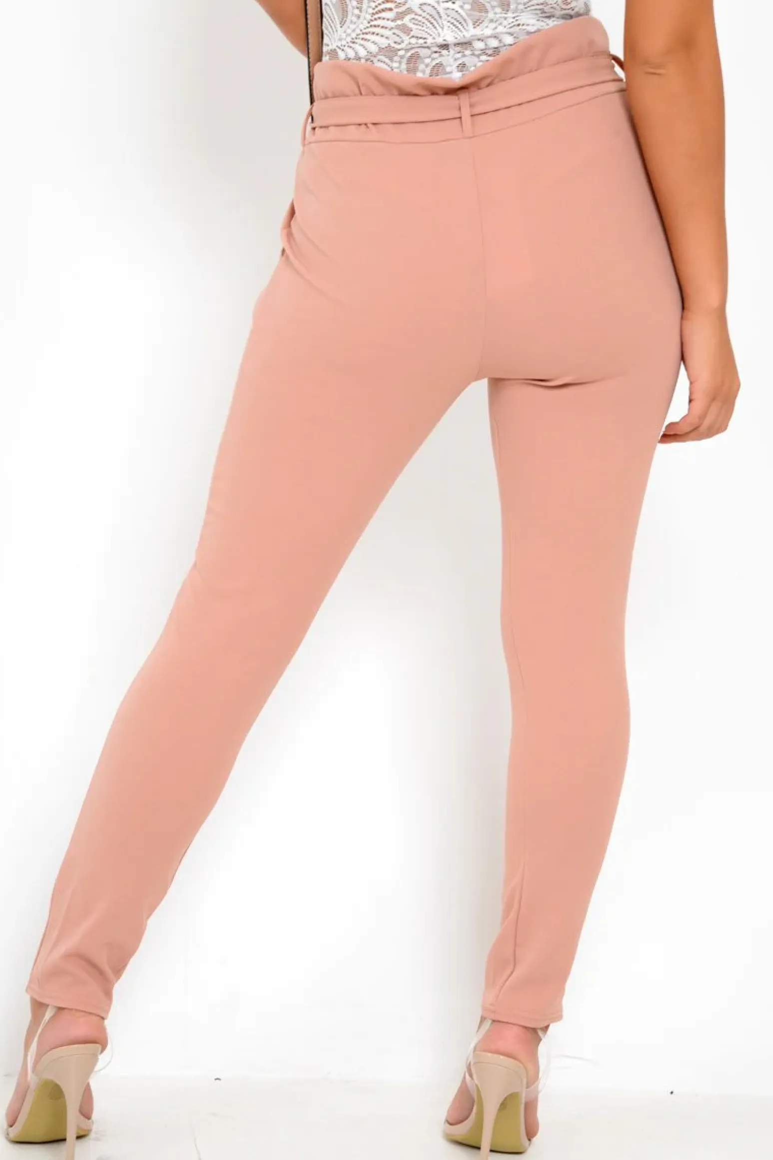 Rebellious Fashion Rose Paper Bag Tie Waist Cigarette Trousers - Karmen