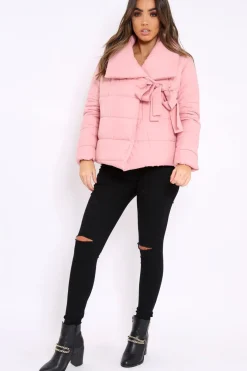 Rebellious Fashion Rose Puffer Jacket with Tie Front - Lolamae