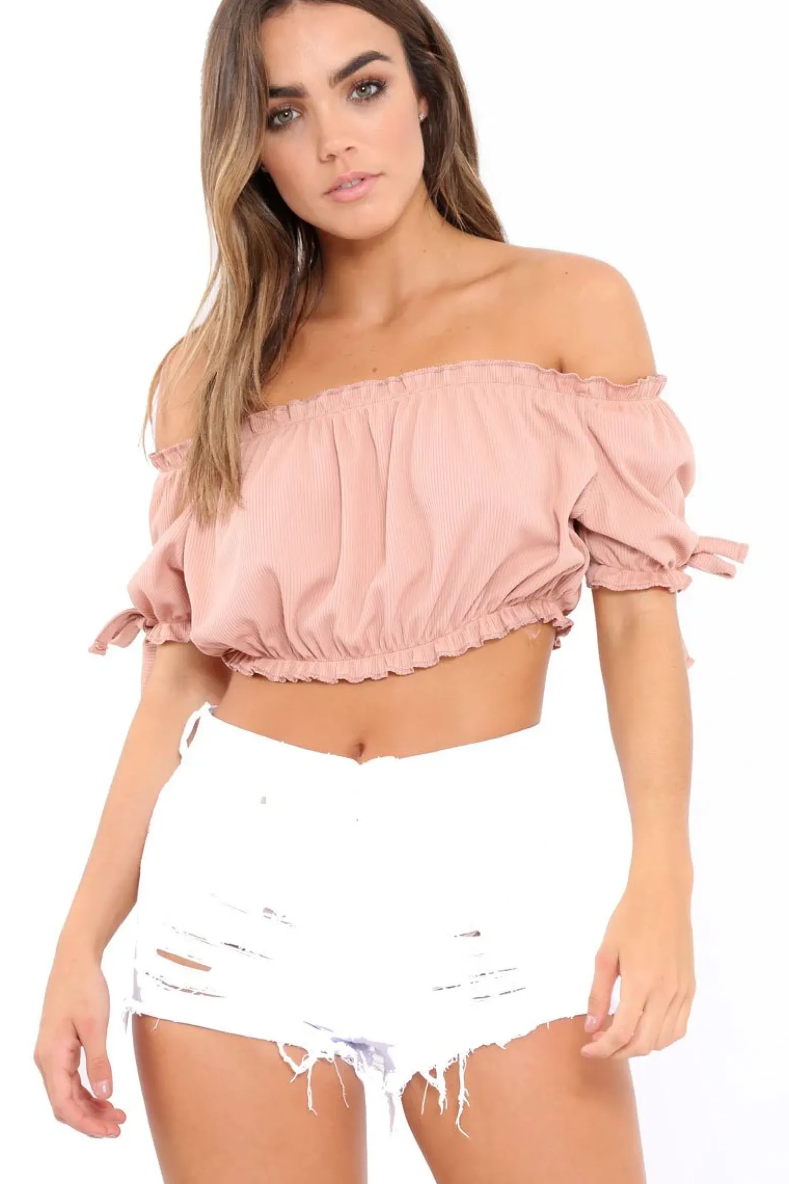 Rebellious Fashion Rose Ribbed Frill Gypsy Top - Maysia