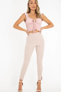 Rebellious Fashion Rose Ruched Button Tie Up Padded Bra Crop Top - Aden