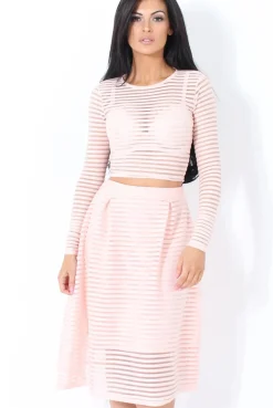 Rebellious Fashion Rose Semi Sheer Stripe Crop Top - Alix