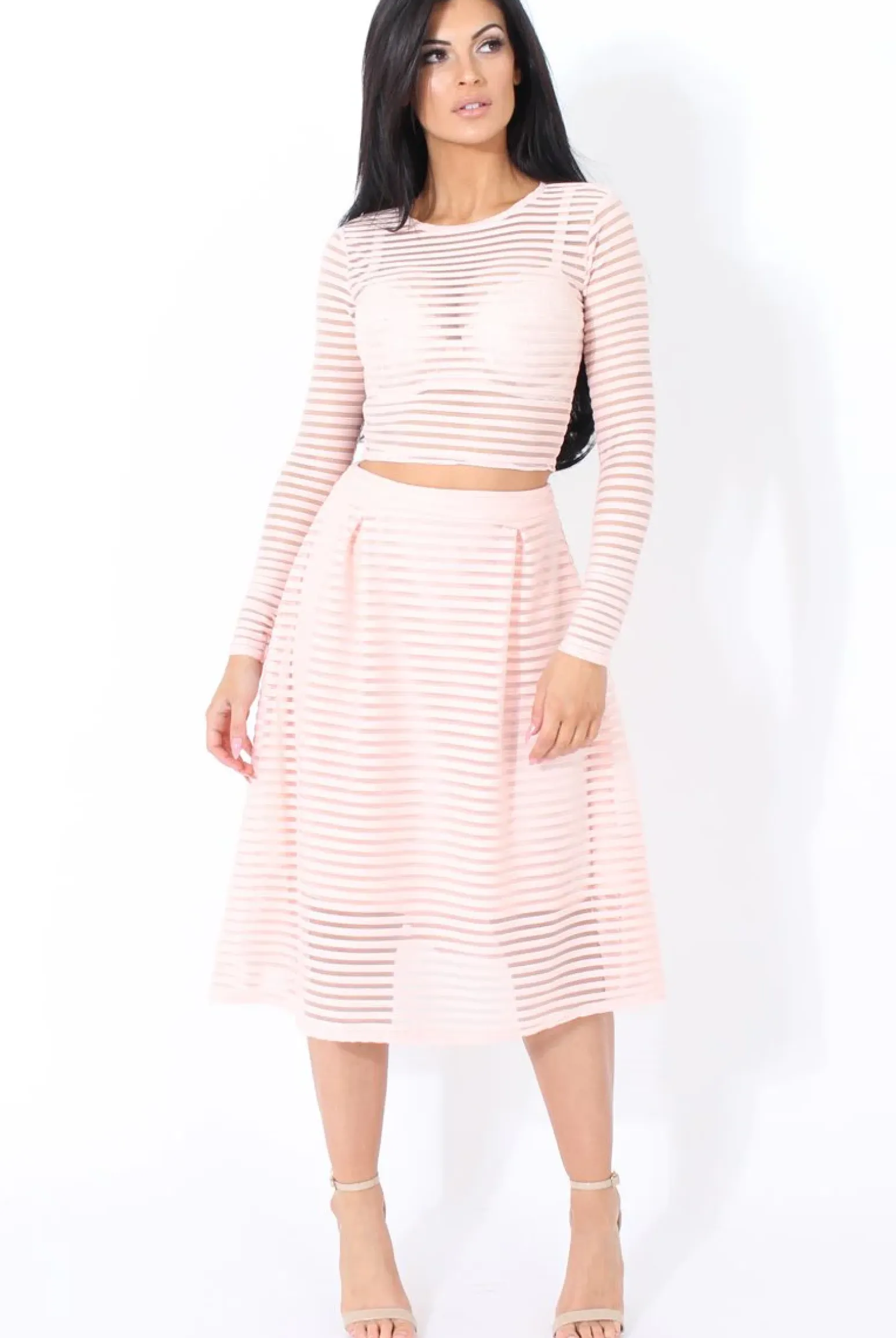 Rebellious Fashion Rose Semi Sheer Stripe Crop Top - Alix