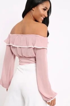 Rebellious Fashion Rose Sheer Bardot Crop Top - Pia