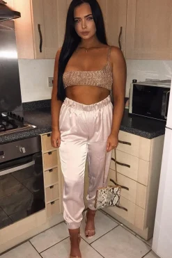 Rebellious Fashion Rose Shiny Woven Cargo Trousers - Atley