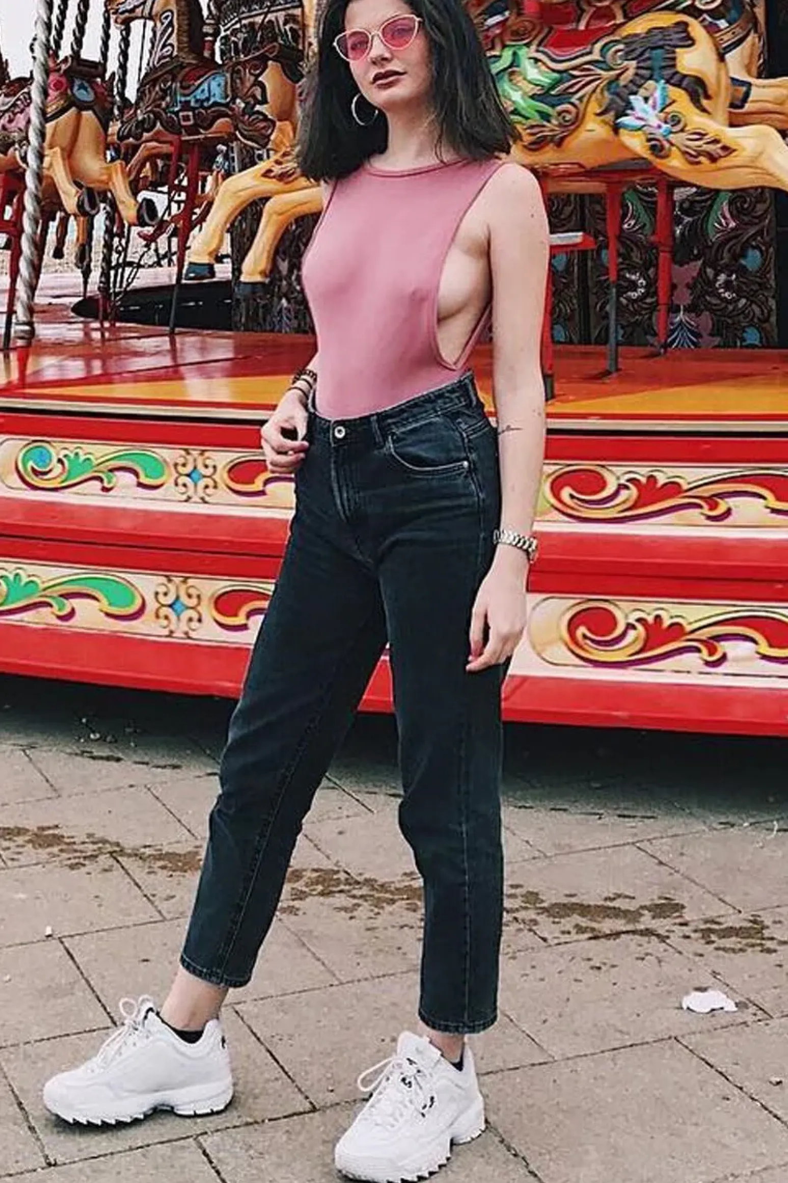 Rebellious Fashion Rose Side Boob Bodysuit - Adrionna