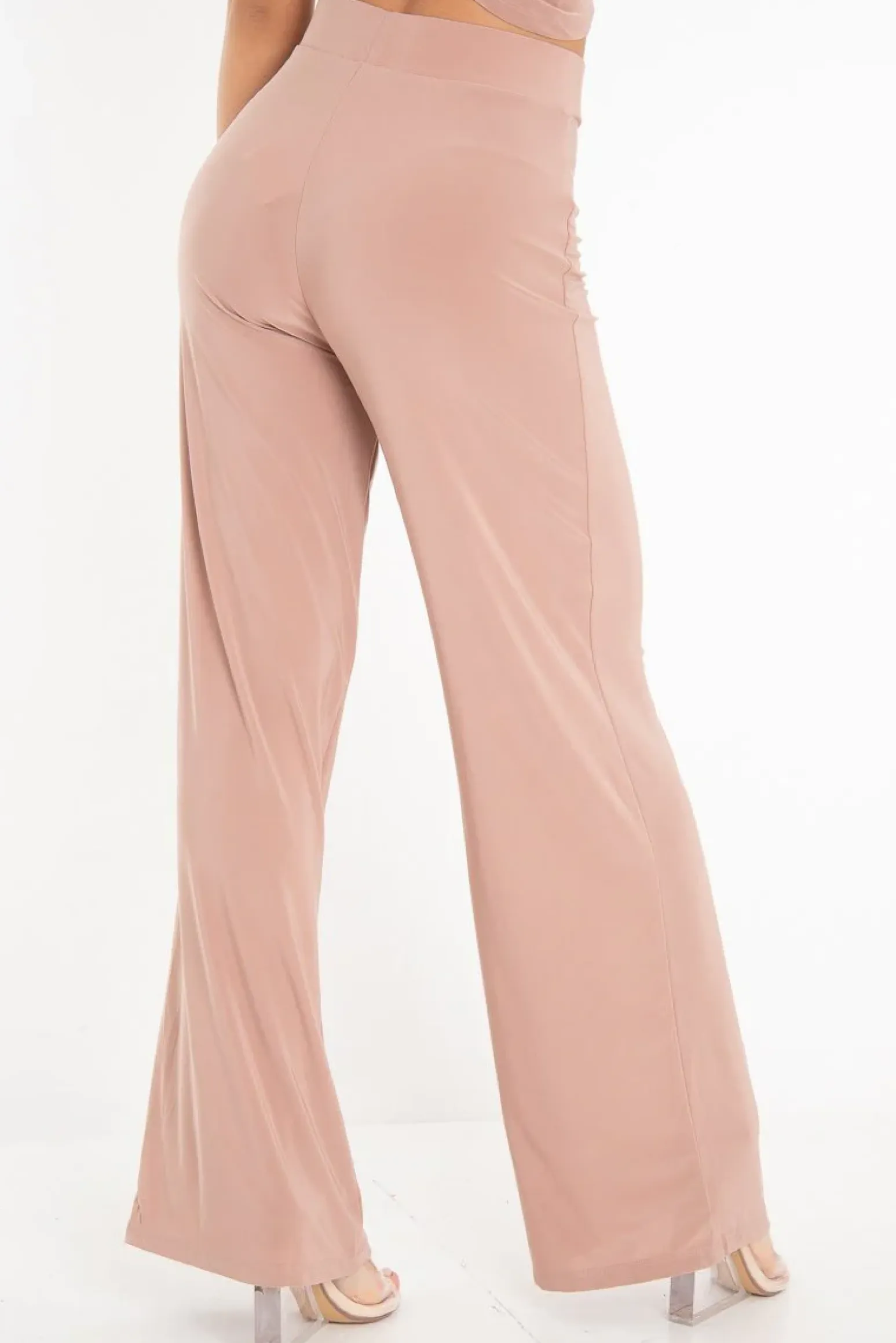 Rebellious Fashion Rose Slinky High Waist Wide Leg Trousers - Traci