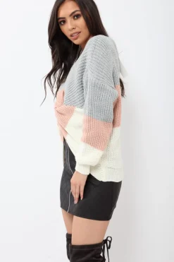 Rebellious Fashion Rose White and Grey Knot Knit Jumper - Kerri