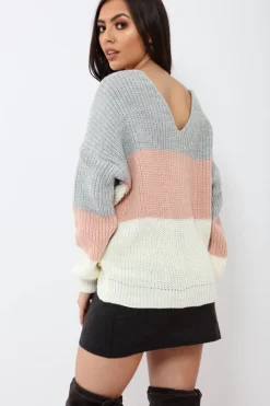Rebellious Fashion Rose White and Grey Knot Knit Jumper - Kerri